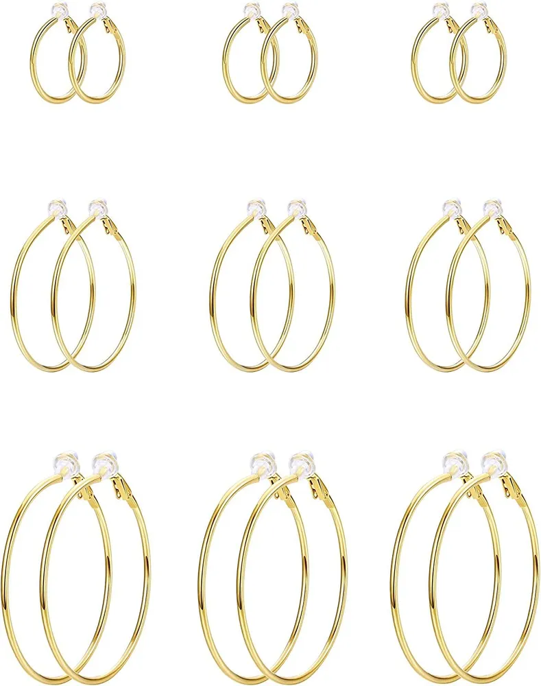 9 Pairs 316L Surgical Clip On Hoop Earrings for Women Fake Earrings Hoops for Non-Pierced Ears - Grocery