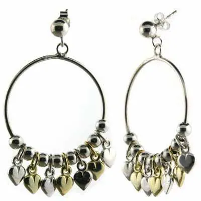 Sterling Silver & 18K Gold Overlay Two Tone Dangling Heart Earrings - Grocery