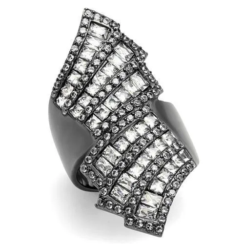 TK2699 - IP Light Black (IP Gun) Stainless Steel Ring with AAA Grade CZ in Clear - Grocery