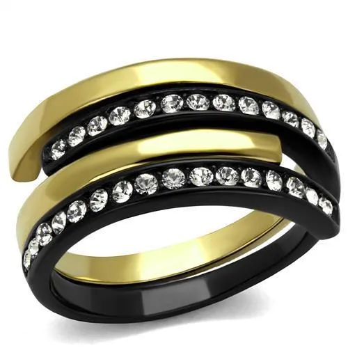 TK2298 - IP Gold+ IP Black (Ion Plating) Stainless Steel Ring with Top Grade Crystal in Clear - Grocery