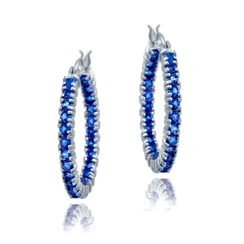 Sterling Silver 1.65ct Created Sapphire Inside-Out Hoop Earrings - Grocery