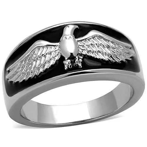 TK1597 - High polished (no plating) Stainless Steel Ring with Epoxy in Jet - Grocery