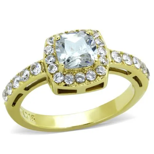TK1899 - IP Gold(Ion Plating) Stainless Steel Ring with AAA Grade CZ in Clear - Grocery
