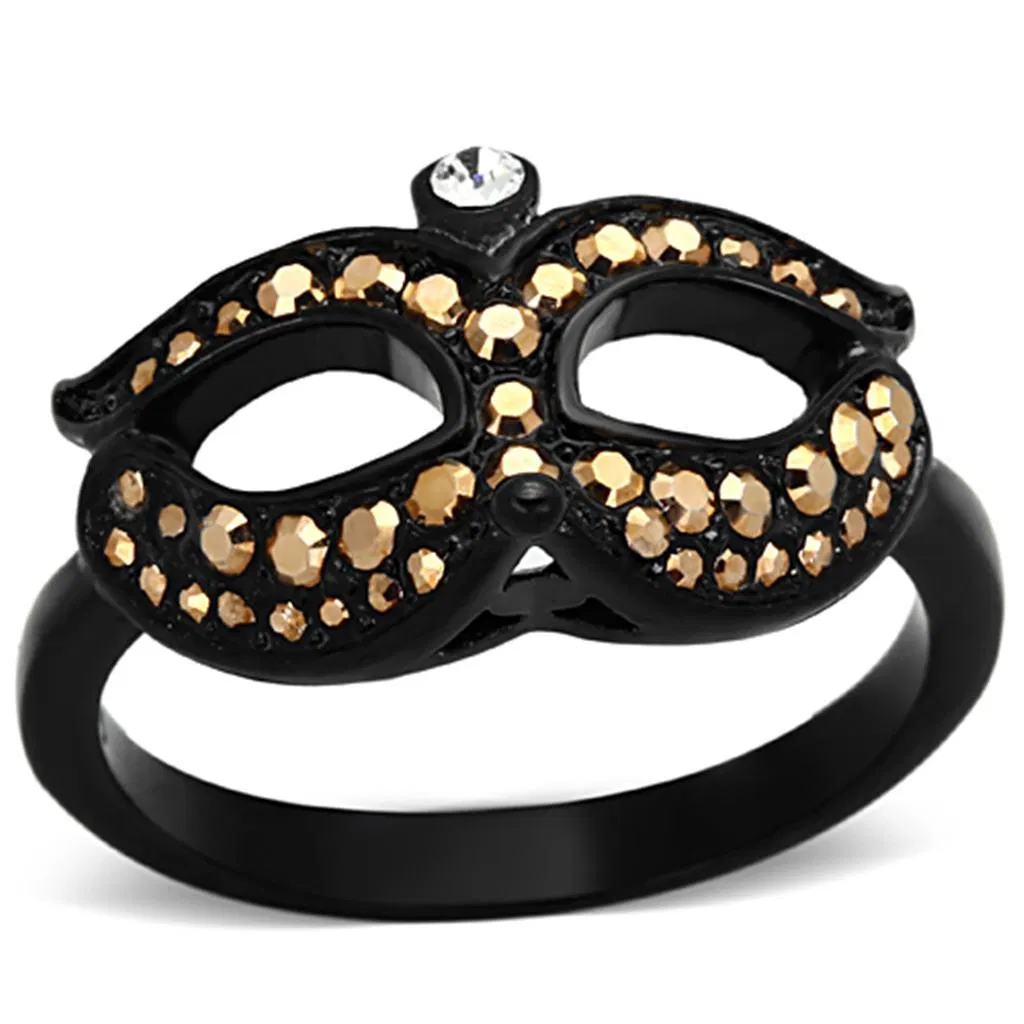 TK1299 - IP Black(Ion Plating) Stainless Steel Ring with Top Grade Crystal in Metallic Light Gold - Grocery