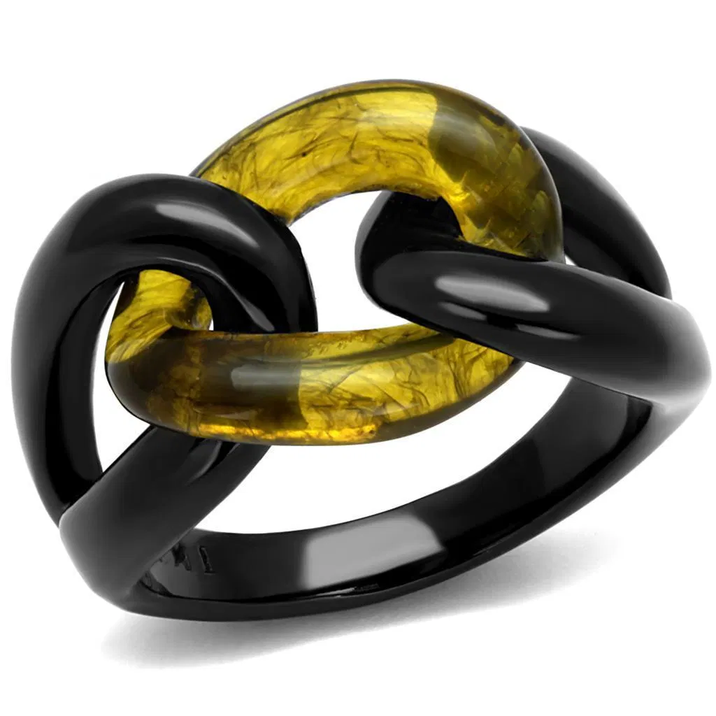 TK2682 - IP Black(Ion Plating) Stainless Steel Ring with Synthetic Synthetic Stone in Topaz - Grocery