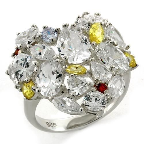 LOAS1129 - High-Polished 925 Sterling Silver Ring with AAA Grade CZ in Multi Color - Grocery