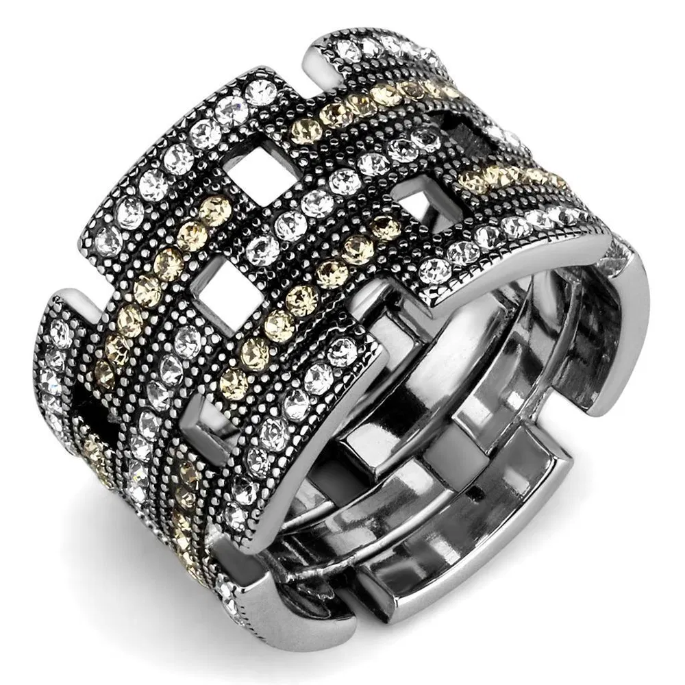 TK2987 - High polished (no plating) Stainless Steel Ring with Top Grade Crystal in Multi Color - Grocery