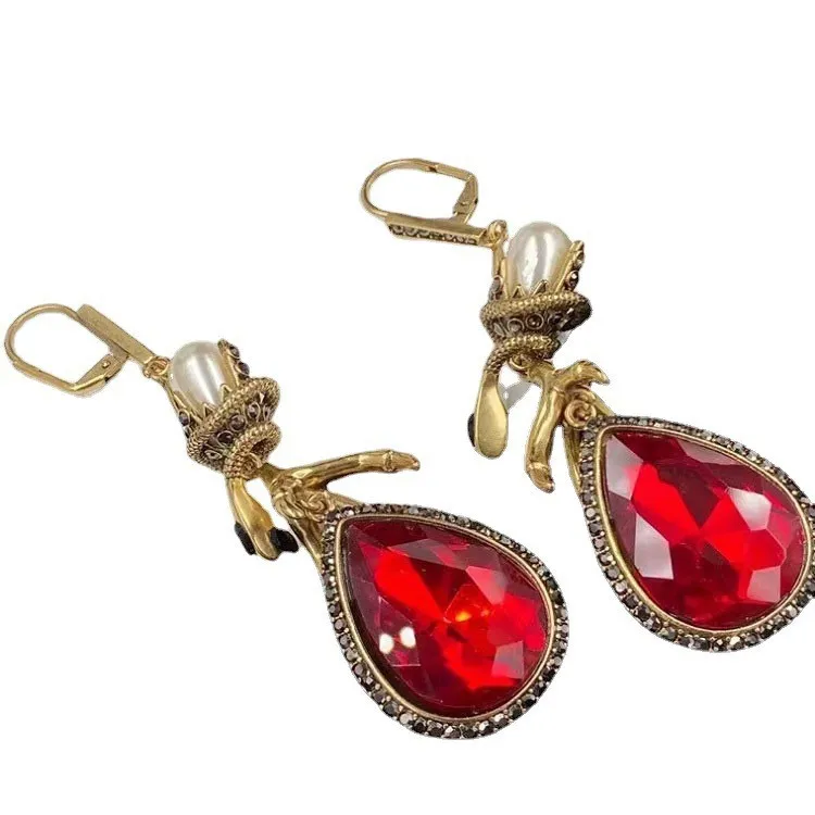 Women's Pearl Rhinestone With Ruby Earrings - Grocery