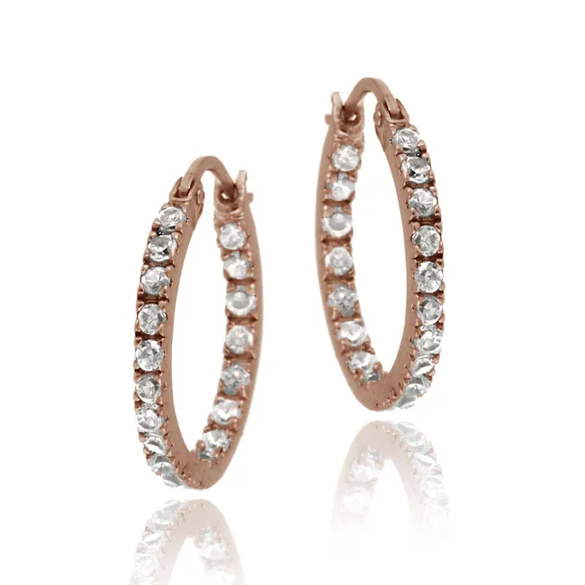 18K Rose Gold over Sterling Silver CZ Inside Out Hoop Earrings, 18mm - Grocery