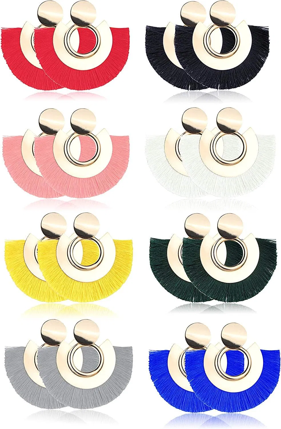 8 Pairs Tassel Dangle Earrings for Women Gold Hoop Fringe Earrings Bohemian Fan-shaped Earrings Fashion Handmade Geometric Earrings Jewelry - Grocery