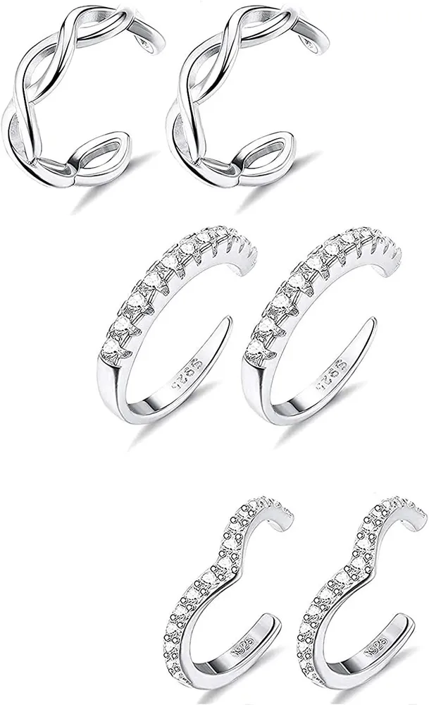 3 Pairs Sterling Cuffs Earrings for Women Adjustable Cubic Zirconia Ear Cuffs Round Half Huggie Hoop Earrings Non Pierced Cartilage Tragus Set - Grocery