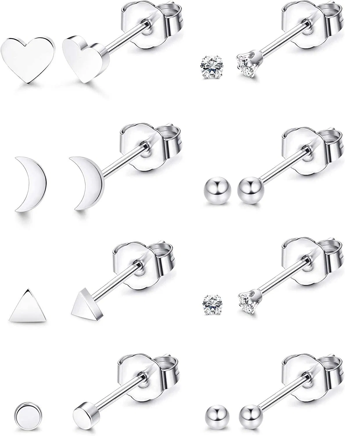 Stainless Tiny Stud Earrings Set for Women CZ Cartilage Helix Ear Piercing 8Pairs - Grocery