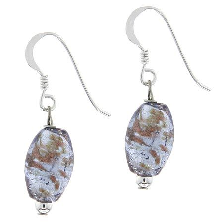 Sterling Silver Lavender Foil Glass Oval Dangle Earrings - Grocery