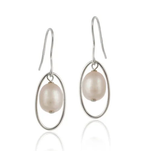 Sterling Silver Freshwater Cultured Pink Pearl Dangle Earrings - Grocery