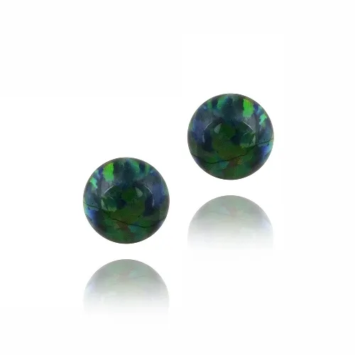 Sterling Silver Created Dark Green Opal Ball Stud Earrings, 4mm - Grocery