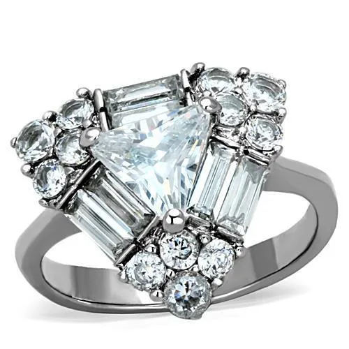 TK1527 - High polished (no plating) Stainless Steel Ring with AAA Grade CZ in Clear - Grocery