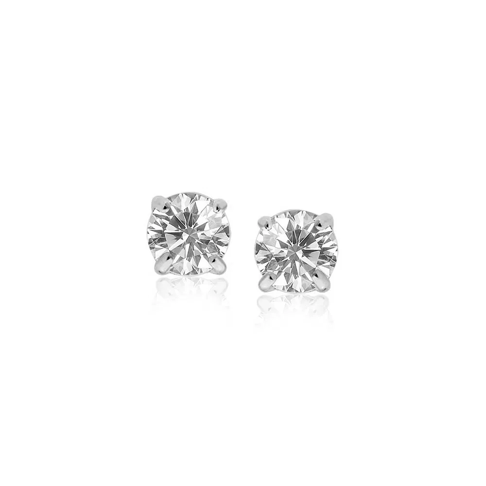 14k White Gold 4mm Faceted White Cubic Zirconia Stud Earrings(4mm) - Grocery