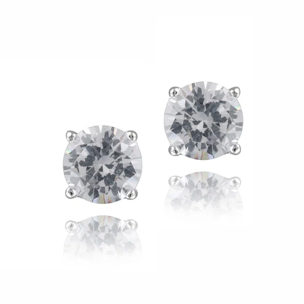 Silver Tone CZ Round Stud Earrings, 6mm - Grocery