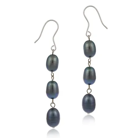 Sterling Silver Baroque Freshwater Cultured Peacock Pearl Dangle Earrings - Grocery