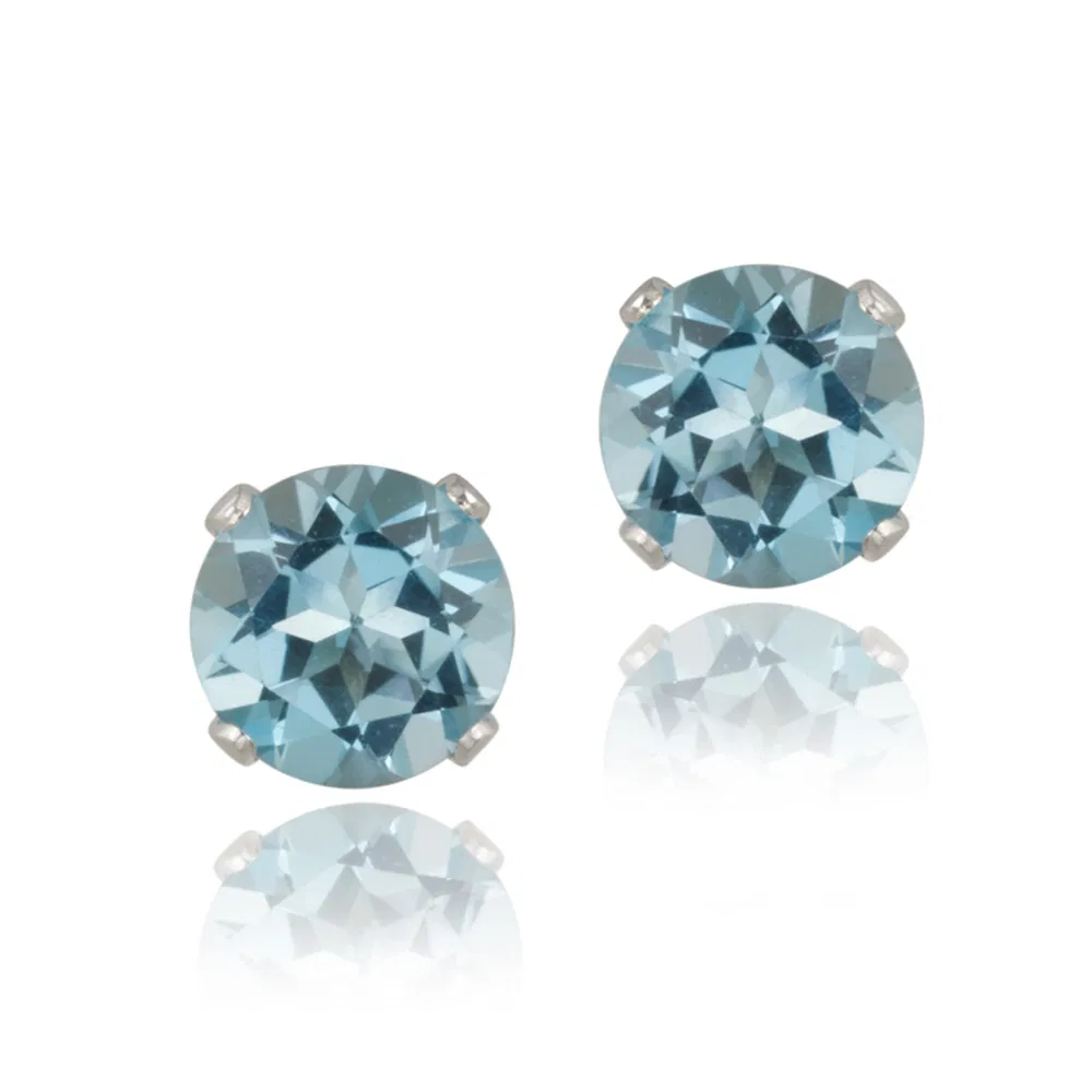 Sterling Silver 3.2ct Swiss Blue Topaz Stud Earrings, 7mm - Grocery