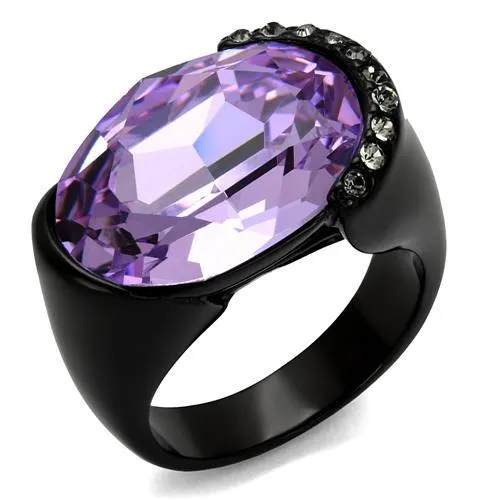 TK2485 - IP Black(Ion Plating) Stainless Steel Ring with Top Grade Crystal in Violet - Grocery