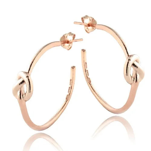 18K Rose Gold over Sterling Silver Polished Love Knot Half Hoop Earrings - Grocery
