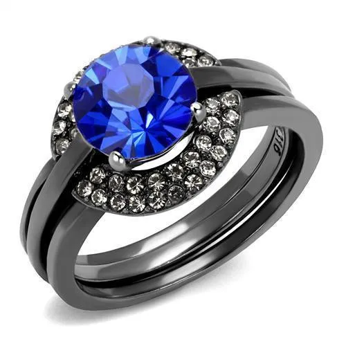 TK2969 - IP Light Black (IP Gun) Stainless Steel Ring with Top Grade Crystal in Sapphire - Grocery