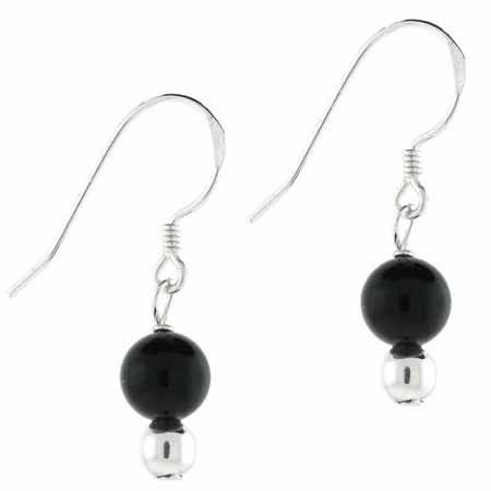Sterling Silver Black Bead Earrings - Grocery
