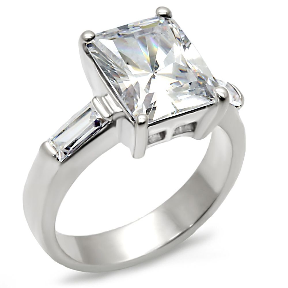9D432 - High-Polished 925 Sterling Silver Ring with AAA Grade CZ in Clear - Grocery