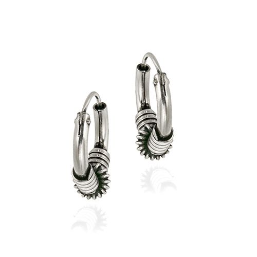 Sterling Silver Bali Spiral Wrapped Small Hoop Earrings - Grocery