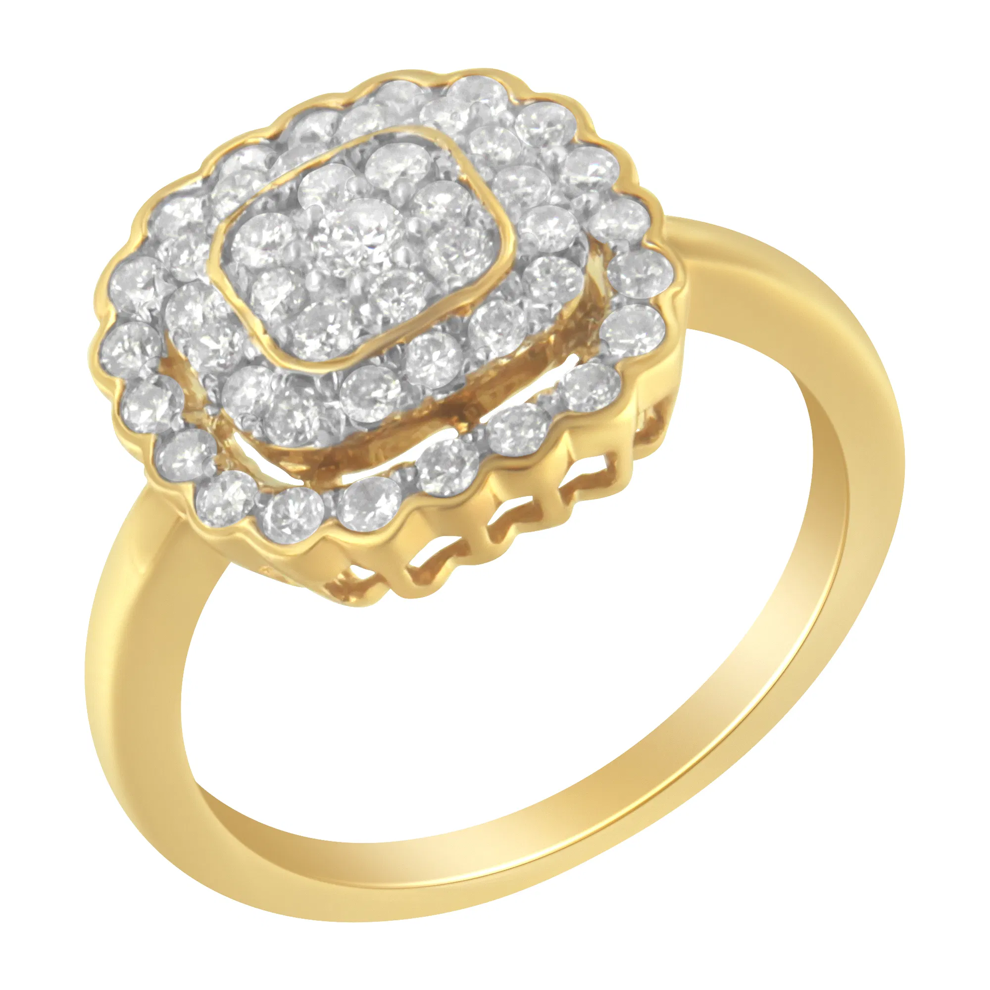 10K Yellow Gold Plated .925 Sterling Silver Diamond Cocktail Ring (3/4 Cttw, J-K Color, I2-I3 Clarity) - Grocery