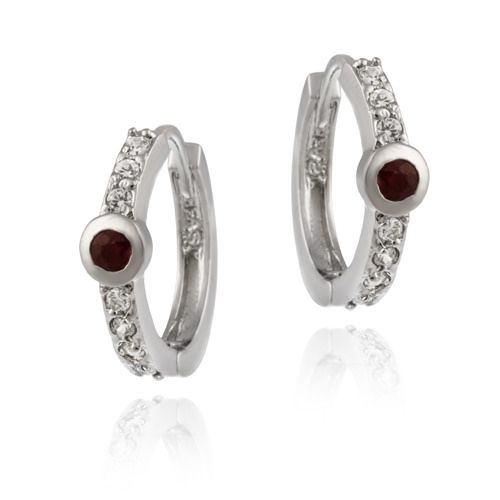Sterling Silver Genuine Ruby and Simulated Diamond CZ Hoop Earrings - Grocery