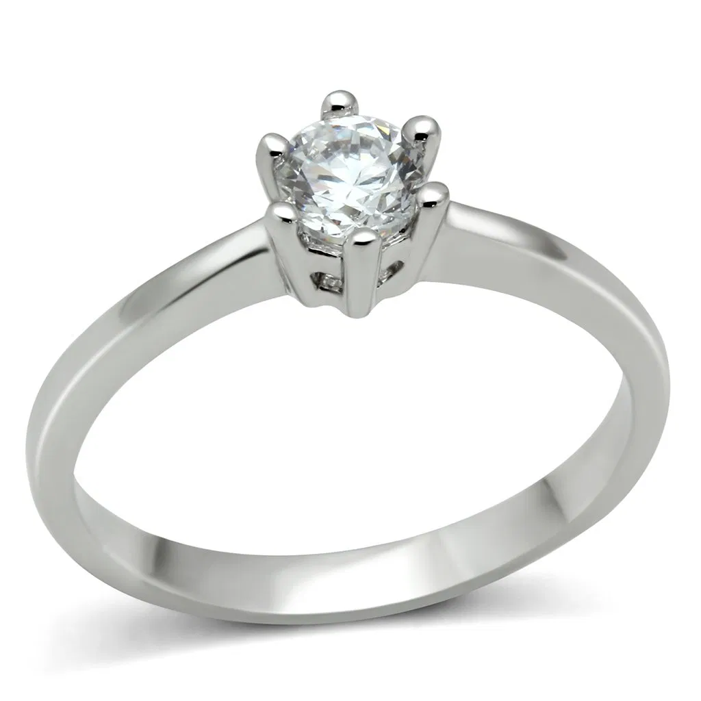 3W109 - Rhodium Brass Ring with AAA Grade CZ in Clear - Grocery