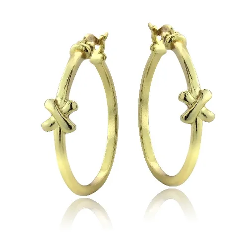 Gold Tone over Sterling Silver X Polished Hoop Earrings - Grocery