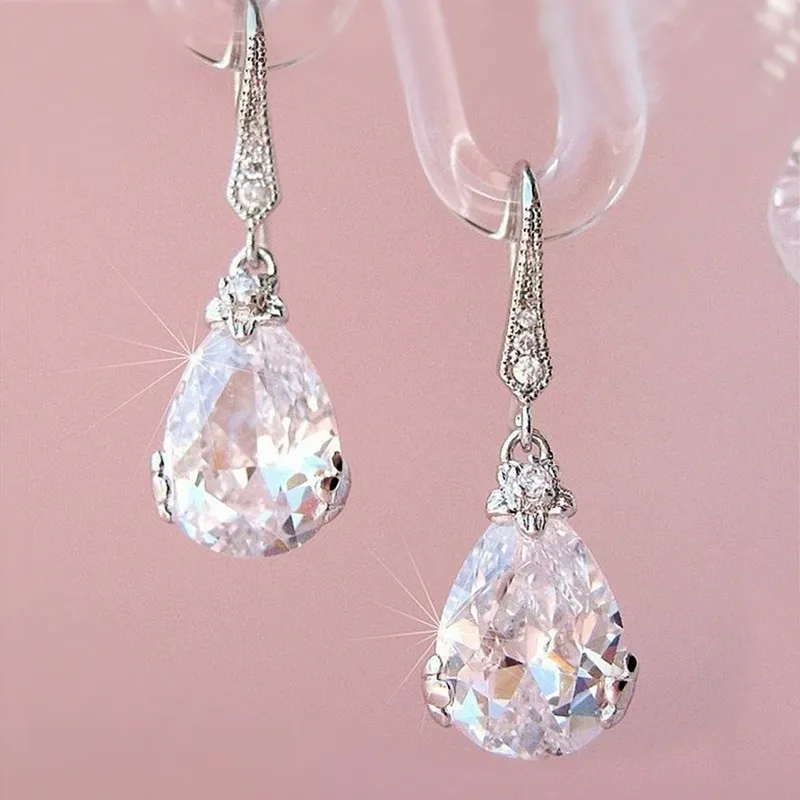 Water Drop Shape Hook Earrings Elegant Copper Ear Jewelry Decor For Women Wedding Engagement Jewelry - Grocery