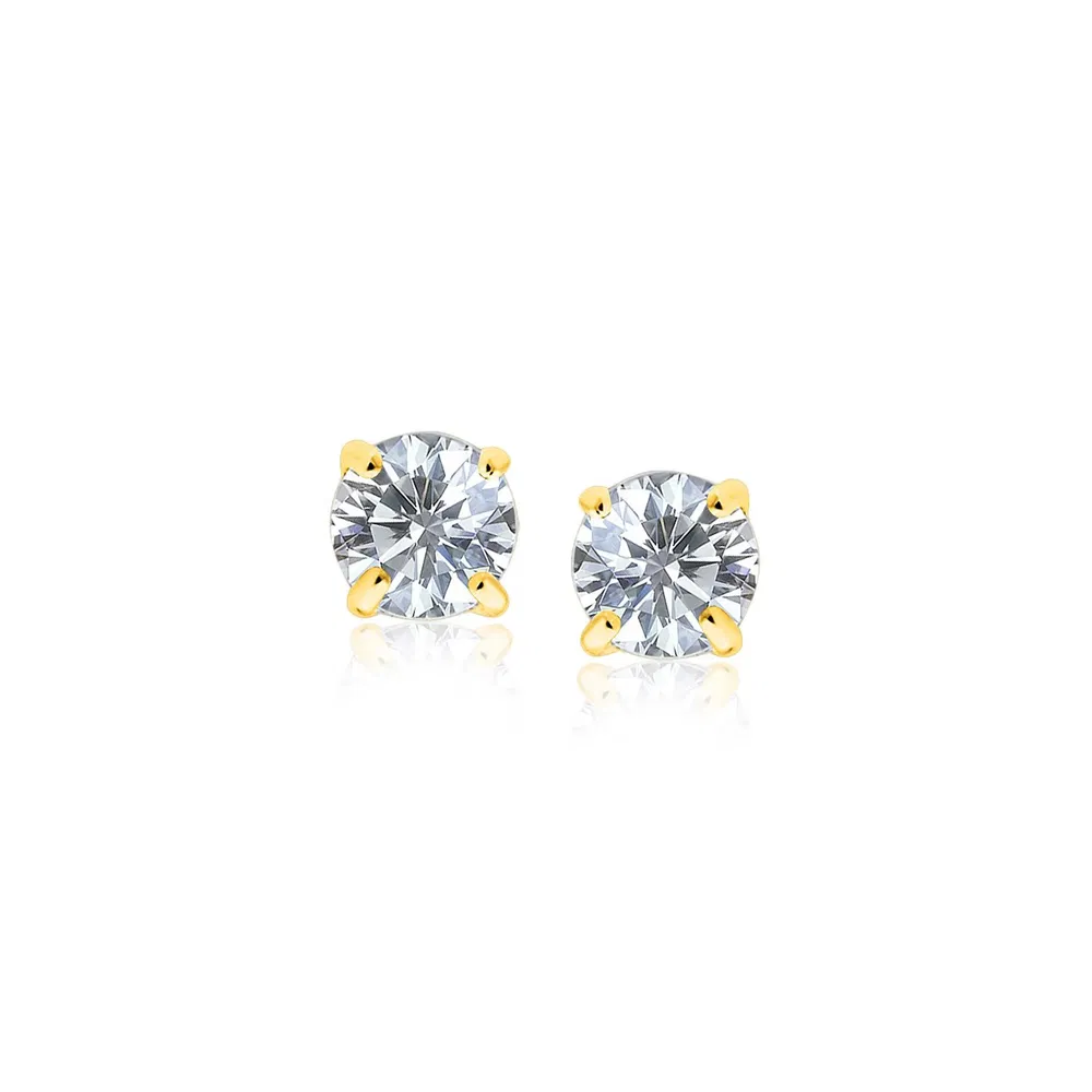 14k Yellow Gold Stud Earrings with White Hue Faceted Cubic Zirconia(4mm) - Grocery