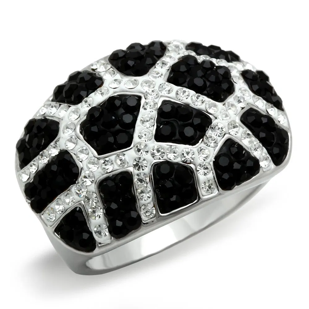 3W151 - Rhodium + Ruthenium Brass Ring with Top Grade Crystal in Multi Color - Grocery
