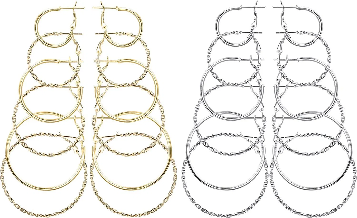12 Pairs 2.5-5cm Hoop Earrings Pack Twisted Round Hoop Earrings Set Loop Earrings for Women - Grocery
