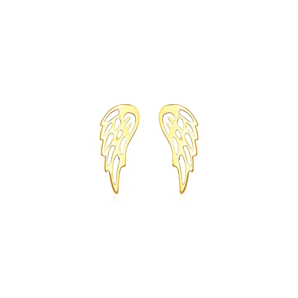 14k Yellow Gold Polished Wing Post Earrings - Grocery