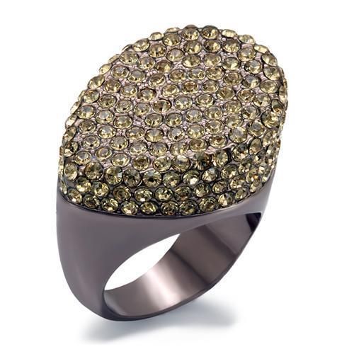 LO1693 - Chocolate Gold Brass Ring with Top Grade Crystal in Citrine Yellow - Grocery