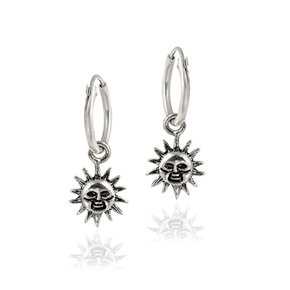 Sterling Silver Dangling Sun Small Hoop Earrings - Grocery