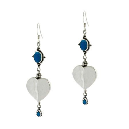 Sterling Silver Created Blue Turquoise Heart Dangle Earrings - Grocery
