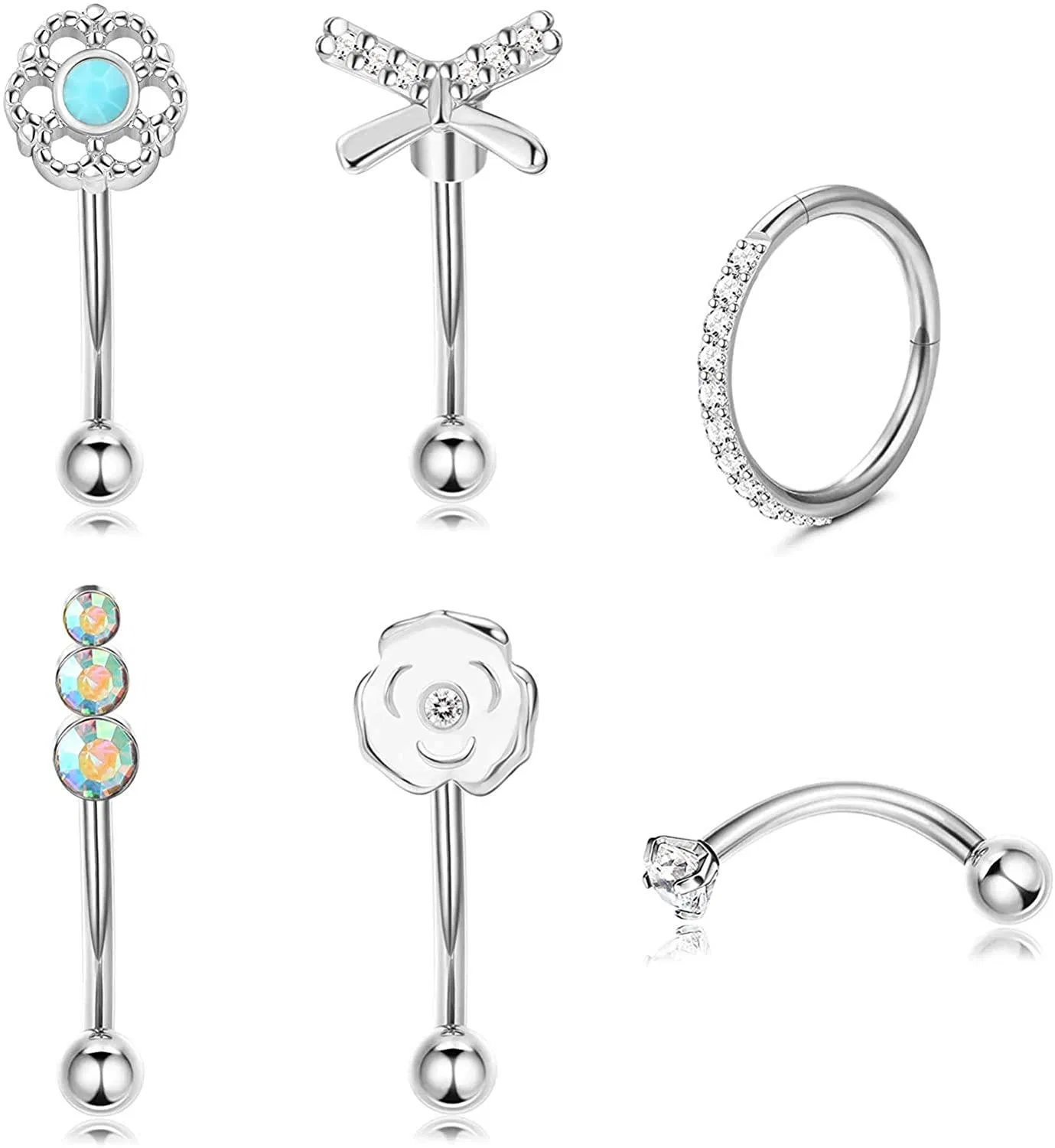 Curved Barbell Eyebrow Ring 8mm Stainless Steel Rook Daith Eyebrow Piercing Jewelry - Grocery