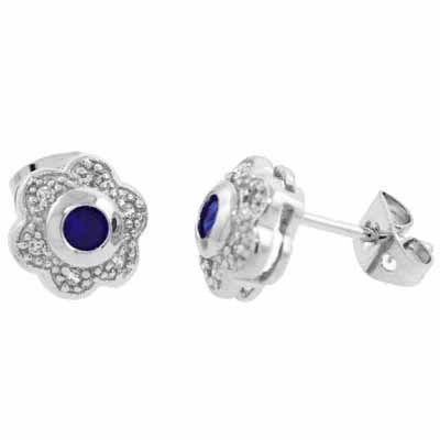 Sterling Silver Blue & Clear CZ Flower Earrings - Grocery