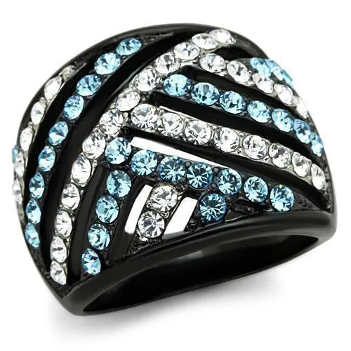 TK1663 - Two-Tone IP Black Stainless Steel Ring with Top Grade Crystal in Sea Blue - Grocery