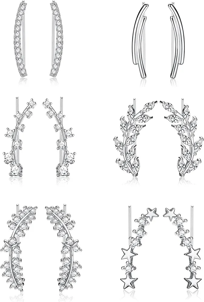 6Pairs Ear Cuffs Climber Hoop Earring CZ Arrow Crawler Stud Earring Jacket for Women - Grocery