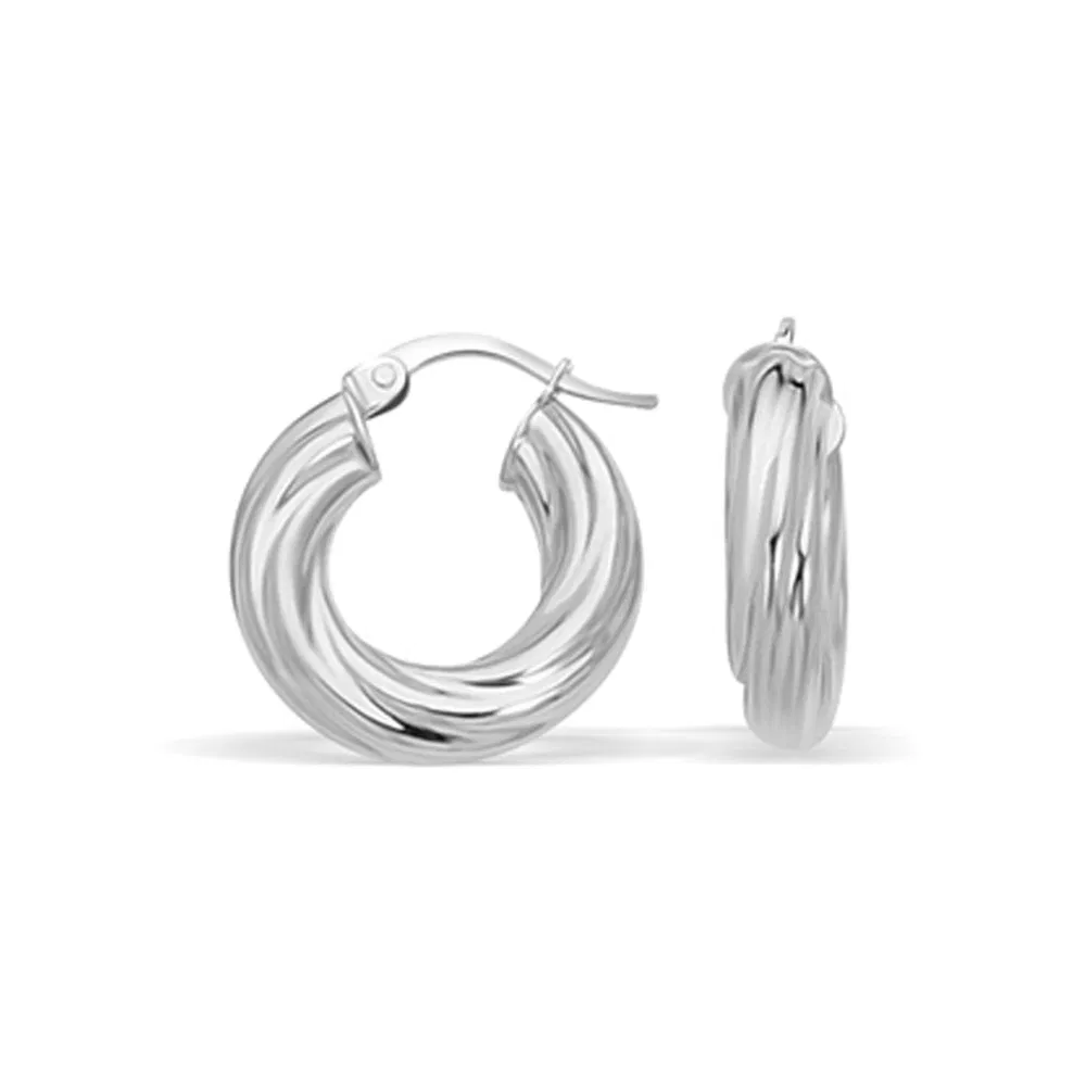 14k White Gold Fancy Twist Hoop Earrings - Grocery