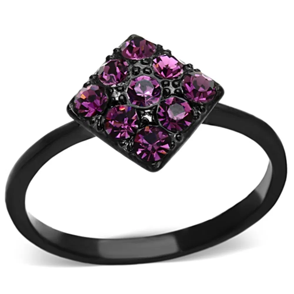 TK1301 - IP Black(Ion Plating) Stainless Steel Ring with Top Grade Crystal in Amethyst - Grocery