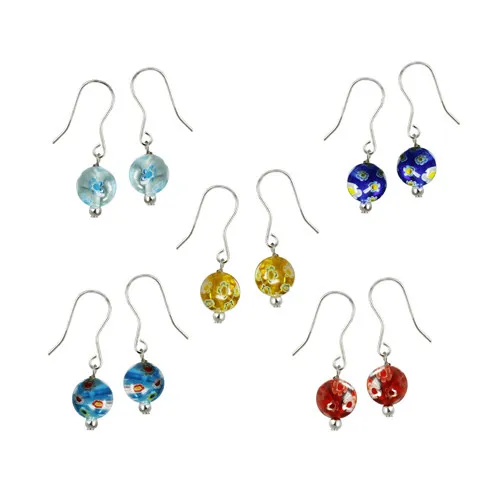 Sterling Silver Murano Glass Millefiori Flower Bead Earrings Set - Grocery