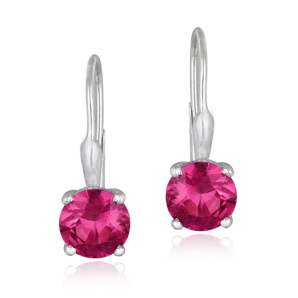 Sterling Silver 2.56ct Dark Pink CZ Leverback Earrings - Grocery